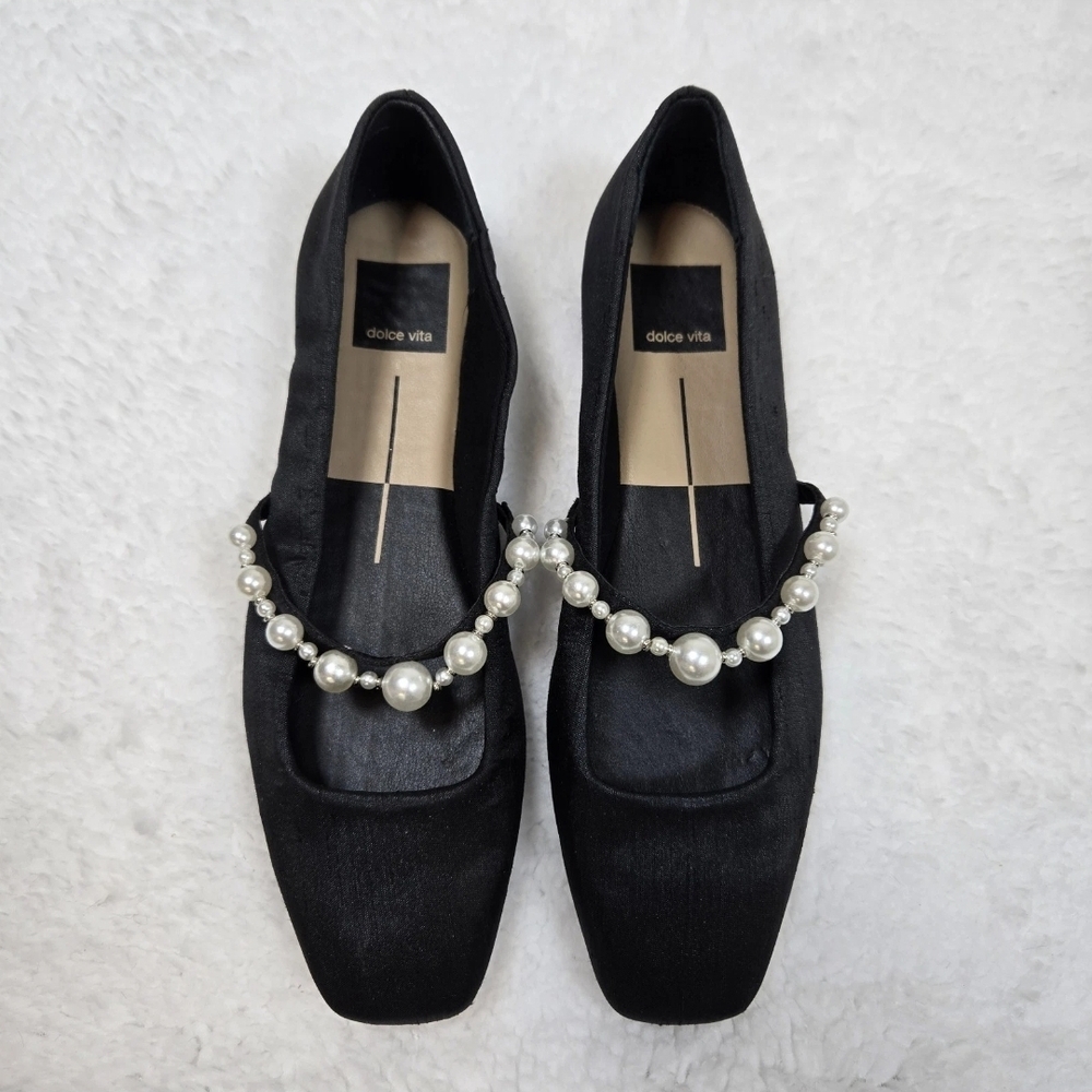 Dolce Vita Black Flats with Pearl Detail